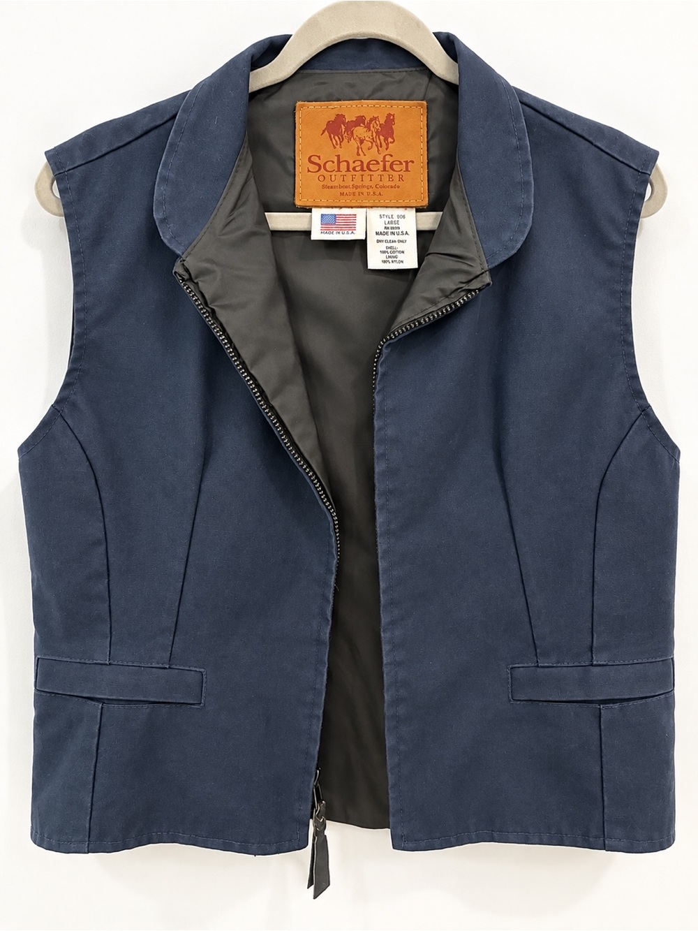 Schaefer Cheyenne 906 Navy Canvas Western Vest USA Made Large